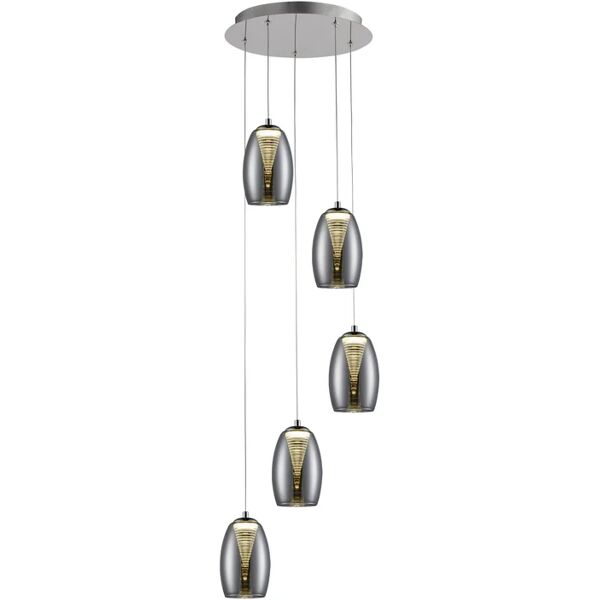 brilliant lampadario moderno metropolis led cromo/fumè, in cristallo, d. 33 cm, 5 luci, 2500 lm,