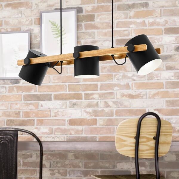 eglo lampadario industriale hornwood nero , d. 21 cm, l. 110 cm, 3 luci,