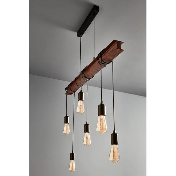 eglo lampadario industriale medbourne nero/ marrone in acciaio, l. 100.5 cm, 6 luci,