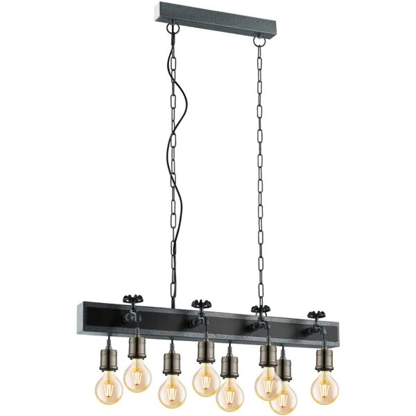 eglo lampadario industriale goldcliff argento anticato, nero in acciaio, d. 27.0 cm, l. 84.0 cm, 8 luci,