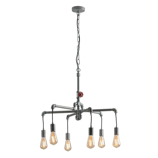 luce ambiente design lampadario industriale amarcord zincato in ferro, d. 72 cm, 6 luci,