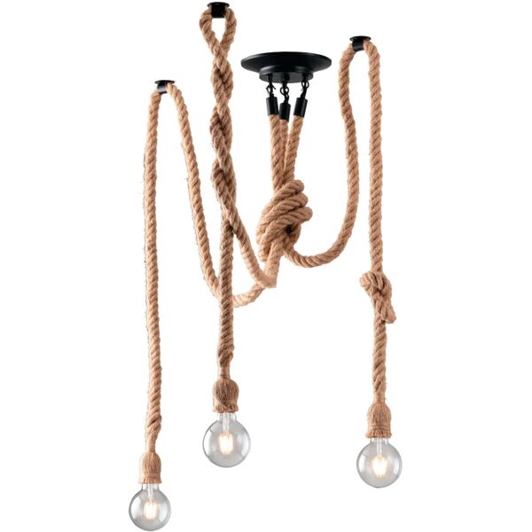 luce ambiente design lampadario industriale rope marrone in ferro, d. 8 cm, 3 luci,