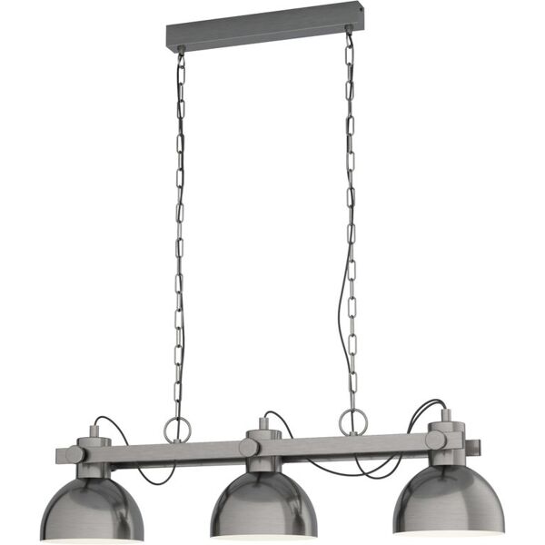 eglo lampadario industriale lubenham beige, nickel in acciaio, 3 luci,