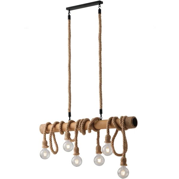 luce ambiente design lampadario industriale rope nero marrone in legno, 6 luci,