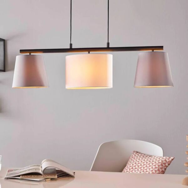 eglo lampadario moderno almeida grigio, bianco, nero in acciaio, l. 86 cm, 3 luci,