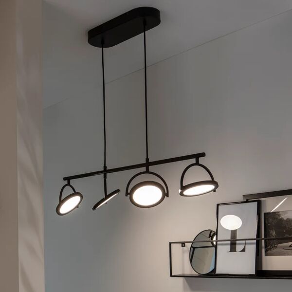 inspire lampadario design diuna led nero, in ferro, d. 95 cm, l. 120 cm, 4 luci, 2816 lm,