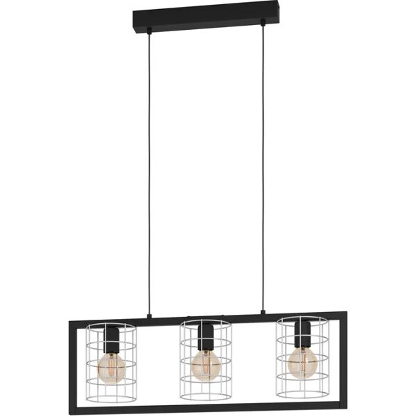 eglo lampadario moderno jubily nero grigio in acciaio, l. 77 cm, 3 luci,