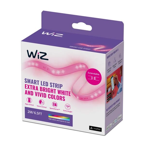 wiz kit striscia led wi-fi ble ledstrip 2m 1600lm startkit eu 2m luce rgb multicolore
