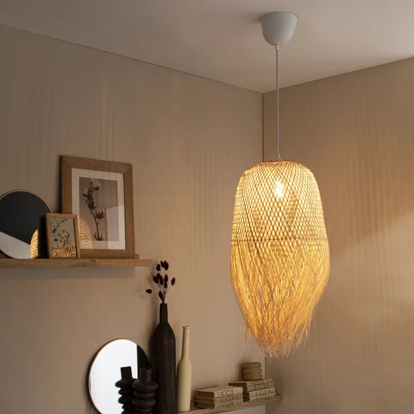 inspire lampadario moderno fringe bianco in bambù, d. 30 cm, l. 30 cm,