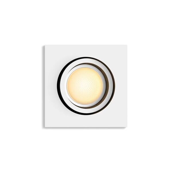 philips faretto da incasso led milliskin hue quadrato bianco, orientabile foro incasso 9 cm luce cct regolazione da bianco caldo a bianco freddo