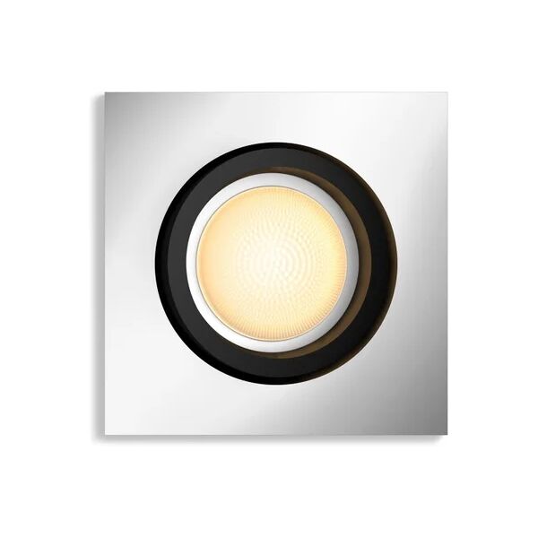 philips faretto da incasso led milliskin hue quadrato cromo e alluminio, orientabile foro incasso 9 cm luce cct regolazione da bianco caldo a bianco freddo