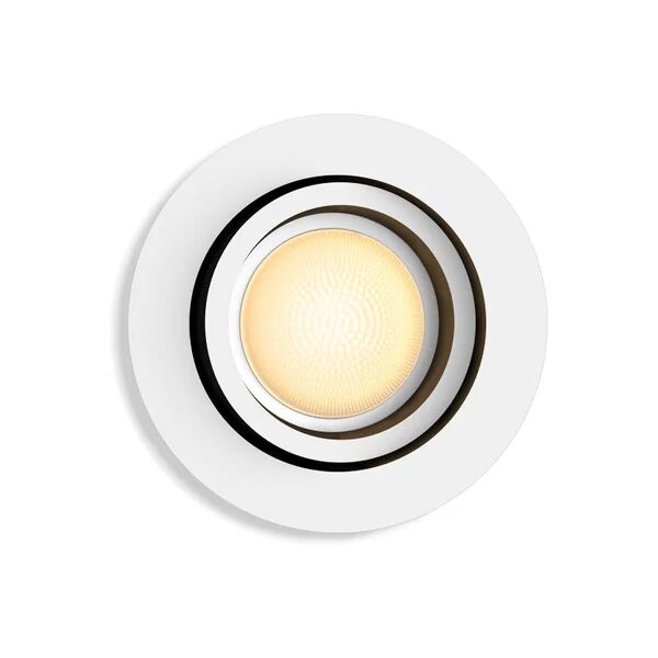 philips faretto da incasso led milliskin hue tondo bianco, orientabile foro incasso 9 cm luce cct regolazione da bianco caldo a bianco freddo