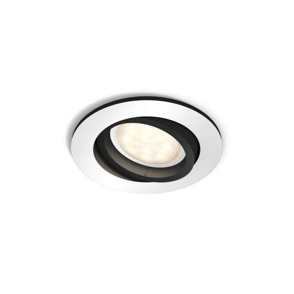 philips faretto da incasso led milliskin hue tondo cromo e alluminio, orientabile foro incasso 9 cm luce cct regolazione da bianco caldo a bianco freddo