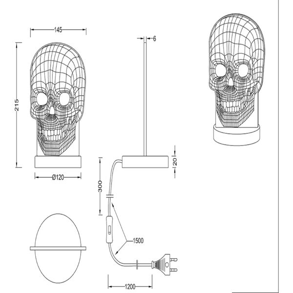 trio lighting inter lampada da tavolo led teschio cromato lucido e trasparente bianco