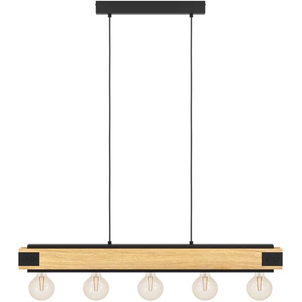 eglo lampadario industriale layham in legno, d. 96 cm, l. 8.5 cm, 5 luci,