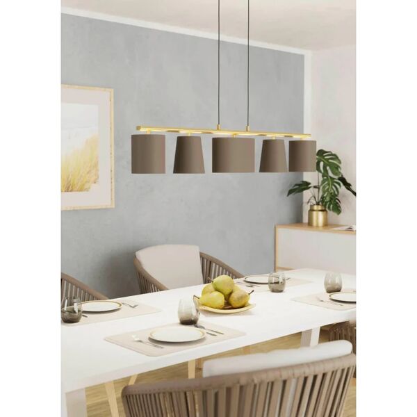 eglo lampadario glamour almeida grigio ottone , d. 0 cm, l. 120 cm, 5 luci,