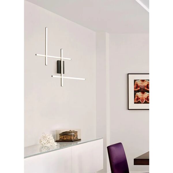 novecento applique design hope led nero, in metallo, 65x63 cm, 4 luci