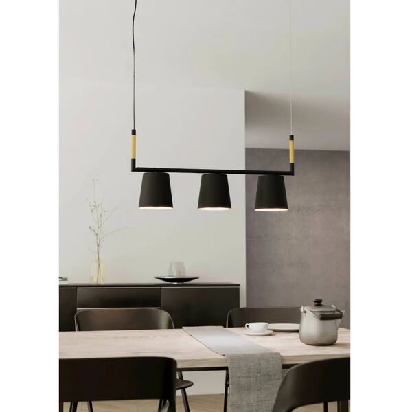 eglo lampadario moderno lacey nero marrone in acciaio, d. 0 cm, l. 78 cm, 3 luci,