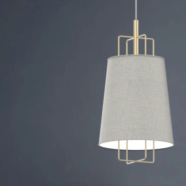 miloox lampadario moderno pyra montatura oro spazzolato , tessuto grigio ,