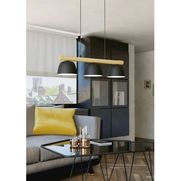 eglo lampadario industriale sherburn nero, marrone in acciaio, 3 luci,