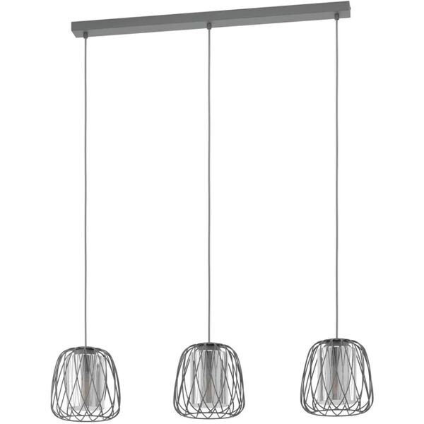 eglo lampadario moderno floresta nero in acciaio, l. 110 cm, 3 luci,