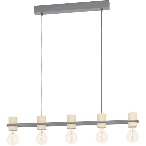 eglo lampadario industriale chieveley nero in acciaio, l. 88.5 cm, 5 luci,