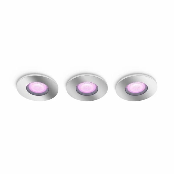 philips set da 3 pezzi faretto da incasso led xamento hue tondo cromo, foro incasso 9 cm luce rgb