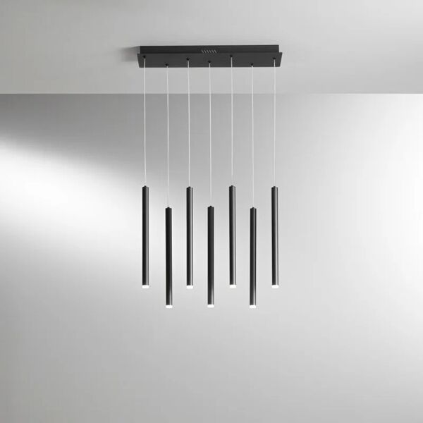 luce ambiente design lampadario moderno pype led nero, in ferro, 7 luci, 3290 lm,