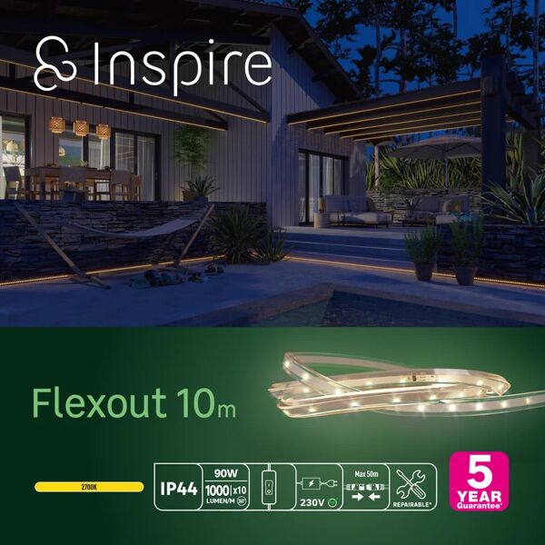 inspire kit striscia led per esterni flexout 2700k 10m luce bianco naturale