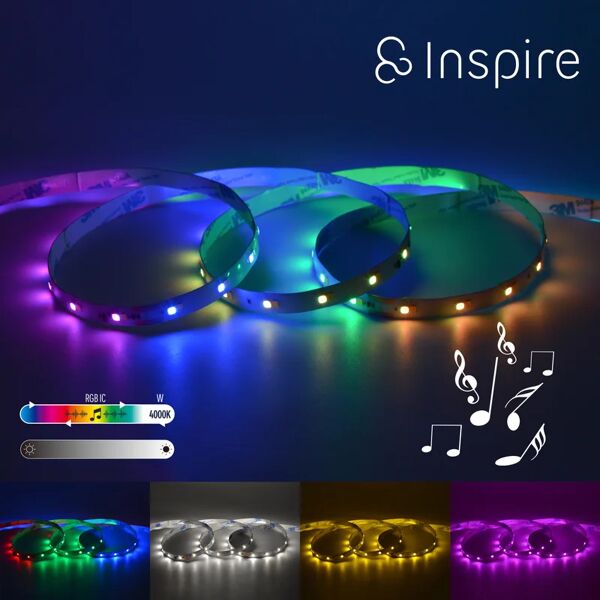 inspire kit striscia led cutflexi rgb music 5m luce bianco naturale