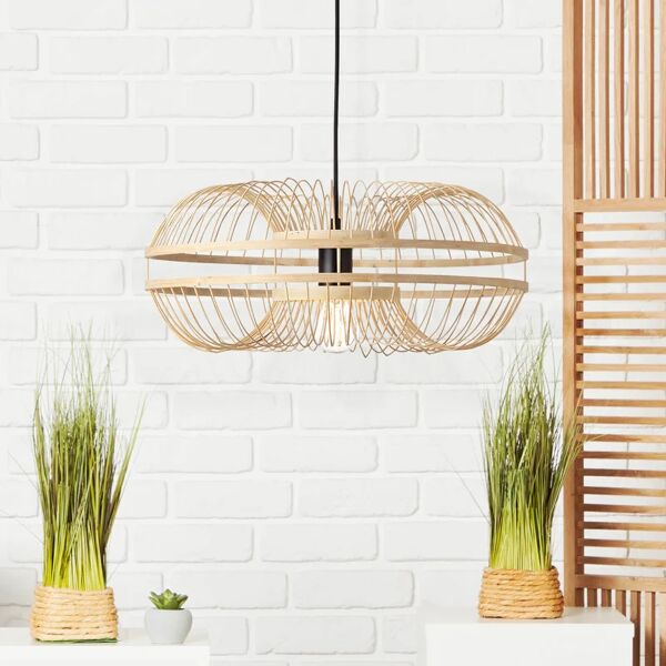 brilliant lampadario moderno busan nero/ naturale in bambù, d. 48 cm, l. 100 cm,