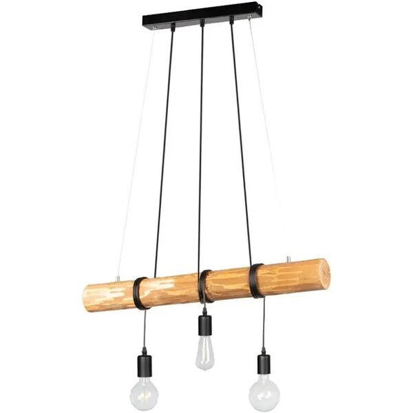 leroy merlin lampadario industriale truda pino/nero in legno, l. 65 cm, 3 luci