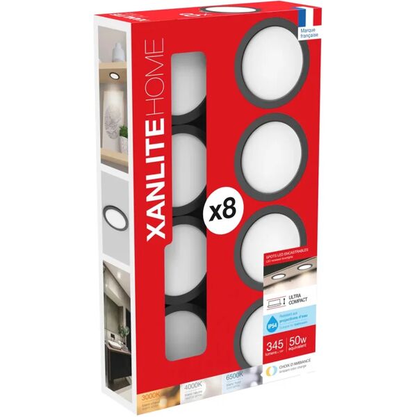 xanlite set da 8 pezzi faretto da incasso led integrato faretto tri white tondo nero, foro incasso 7,5 cm luce cct regolazione da bianco caldo a bianco freddo