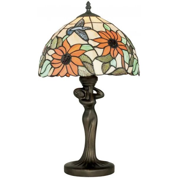 luce ambiente design lampada da tavolo dafne in metallo bronzato con vetro tiffany 46 cm.