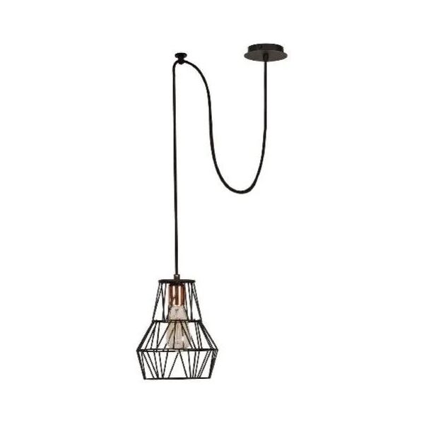 homemania lampada a sospensione wire-fall in rame, vernice elettrostatica, rame, nero,