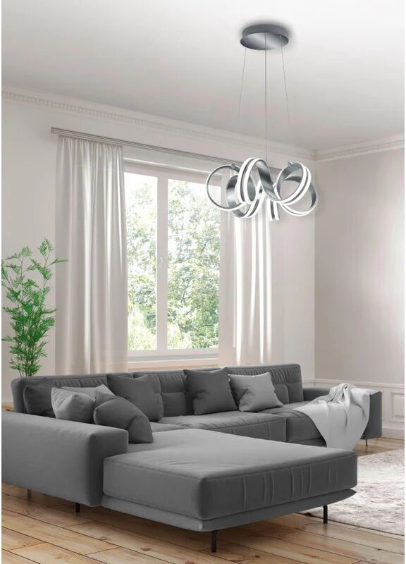 trio lighting inter lampadario moderno carrara led alluminio spazzolato, in alluminio, d. 0 cm, l. 150 cm, 4400 lm,