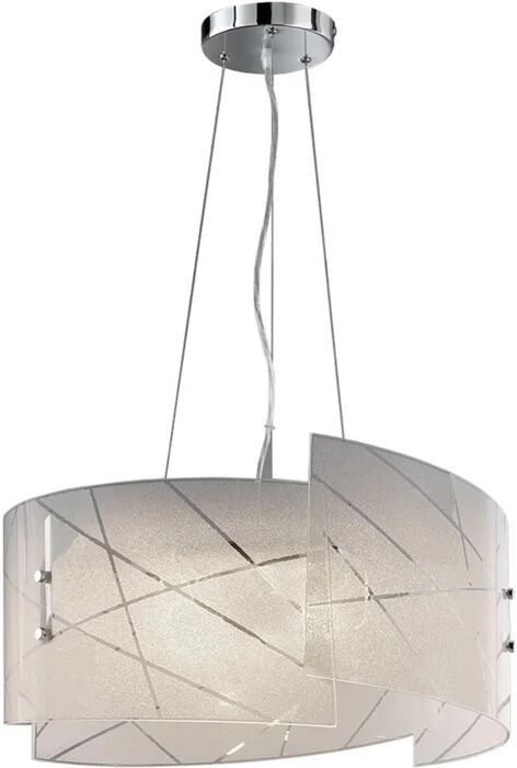 trio lighting inter lampadario neoclassico sandrina bianco satinato in vetro, d. 50 cm, l. 150 cm, 3 luci,