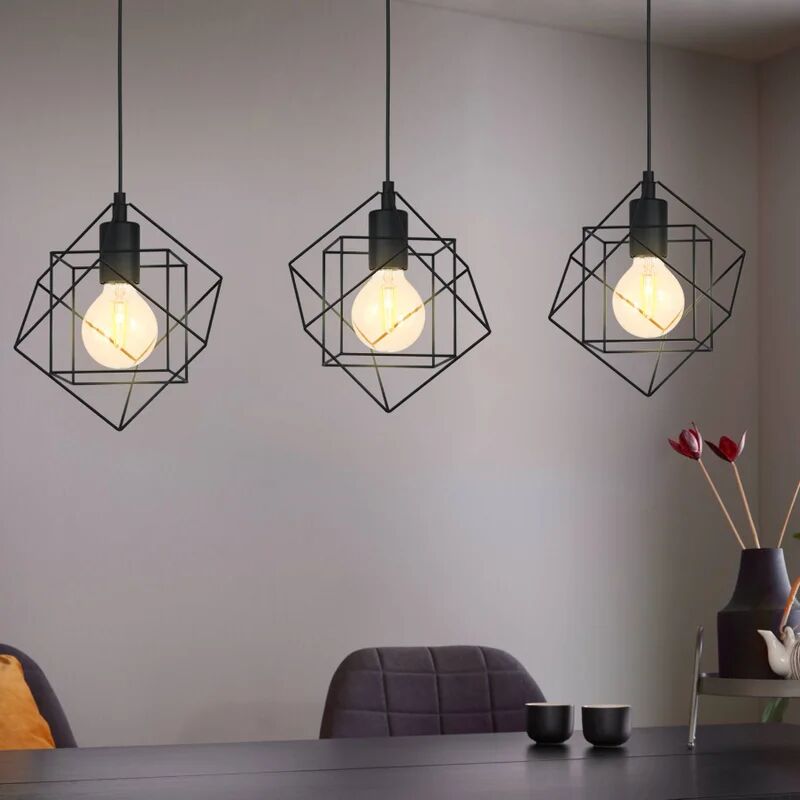 eglo lampadario design straiton nero in acciaio, 3 luci,