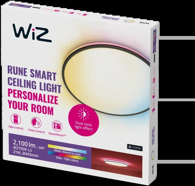 wiz plafoniera smart rune  ceiling  Ø 4.5 cm, rgb nero,