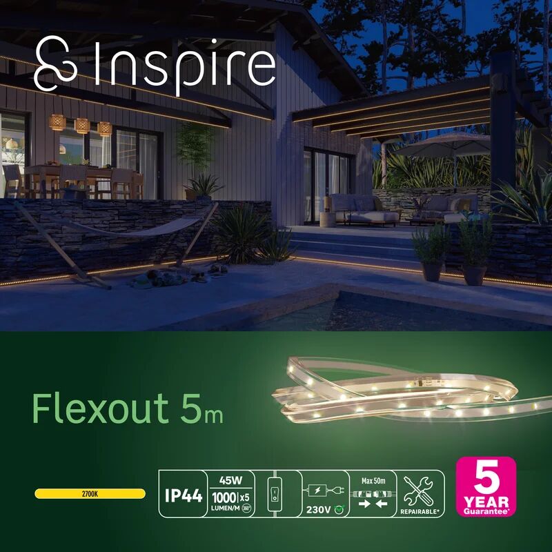 inspire kit striscia led per esterni flexout 2770k 5m luce bianco naturale