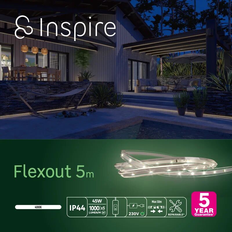 inspire kit striscia led per esterni flexout 4000k 5m luce bianco naturale