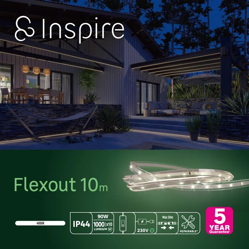 inspire kit striscia led per esterni flexout 4000k 10m luce bianco naturale