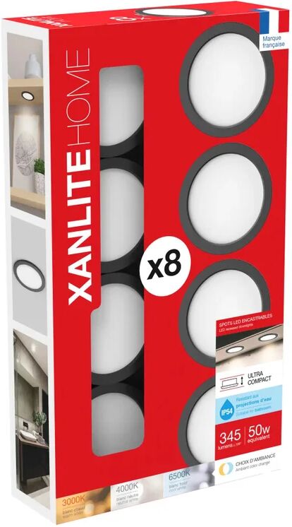 xanlite set da 8 pezzi faretto da incasso led integrato faretto tri white tondo nero, foro incasso 7,5 cm luce cct regolazione da bianco caldo a bianco freddo