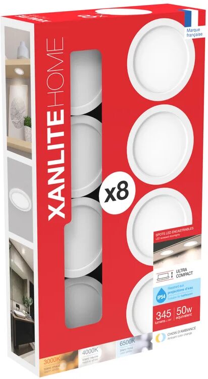 xanlite set da 8 pezzi faretto da incasso led integrato faretto tri white tondo bianco, foro incasso 7,5 cm luce cct regolazione da bianco caldo a bianco freddo