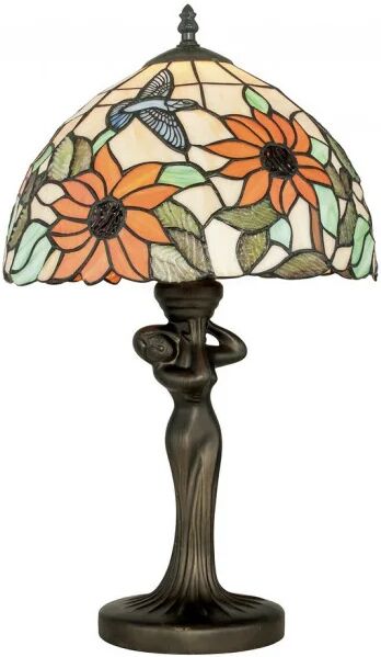 luce ambiente design lampada da tavolo dafne in metallo bronzato con vetro tiffany 46 cm.