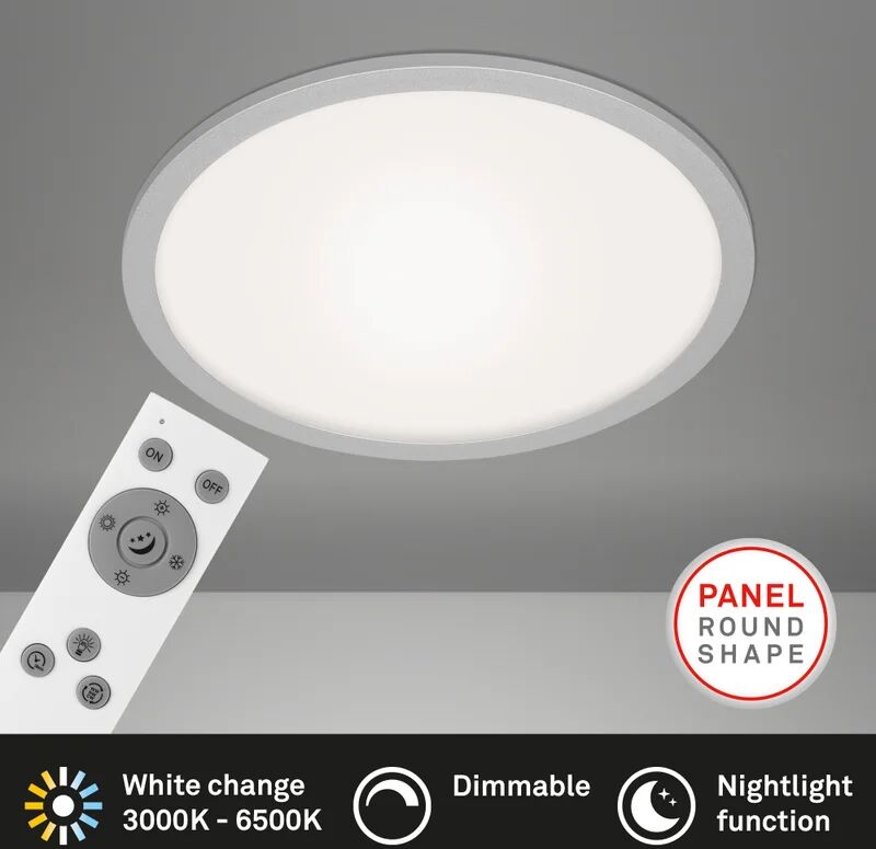 briloner - plafoniera led slim diam. 40cm 22watt 2200lumen con telecomando bordo argento