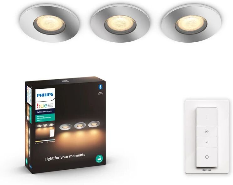 Philips Set da 3 pezzi Faretto da incasso LED Adore Hue tondo cromo, foro incasso 9.4 cm luce cct regolazione da bianco caldo a bianco freddo