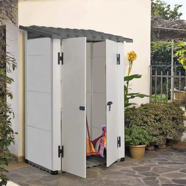 garofalo casetta da giardino  in pvc urban con porta doppio battente, superficie totale 1.32 m² e spessore parete 20 mm