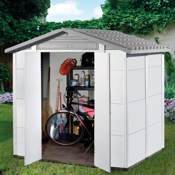 garofalo casetta da giardino  in pvc urban con porta doppio battente, superficie totale 3.98 m² e spessore parete 20 mm