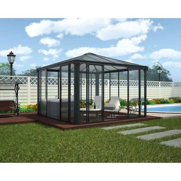 canopia by palram cenador cerrado ledro 360x360 gazebo de aluminio gris con vidriado de policarbonato bronce palram - canopia